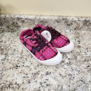 NWT Wonder Nation Girl's Canvas Bump Toe Plaid Pink Purple Sneakers Shoes